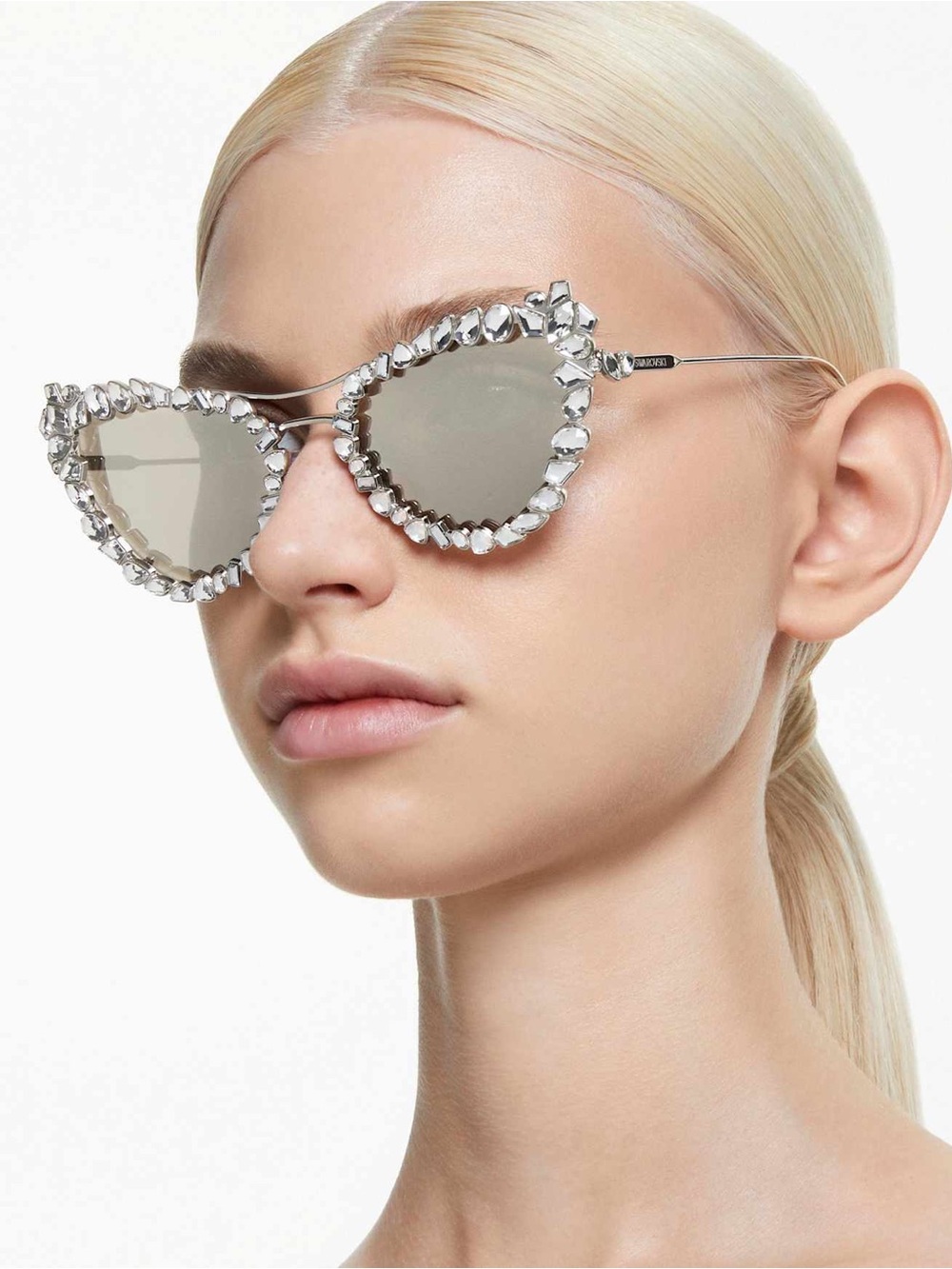 Swarovski 2-in-1 Cat-Eye Sunglasses silver-tone metal frame mirror lenses